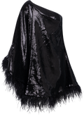 Andrea One-Shoulder Feather Sequin Mini Dress - Black