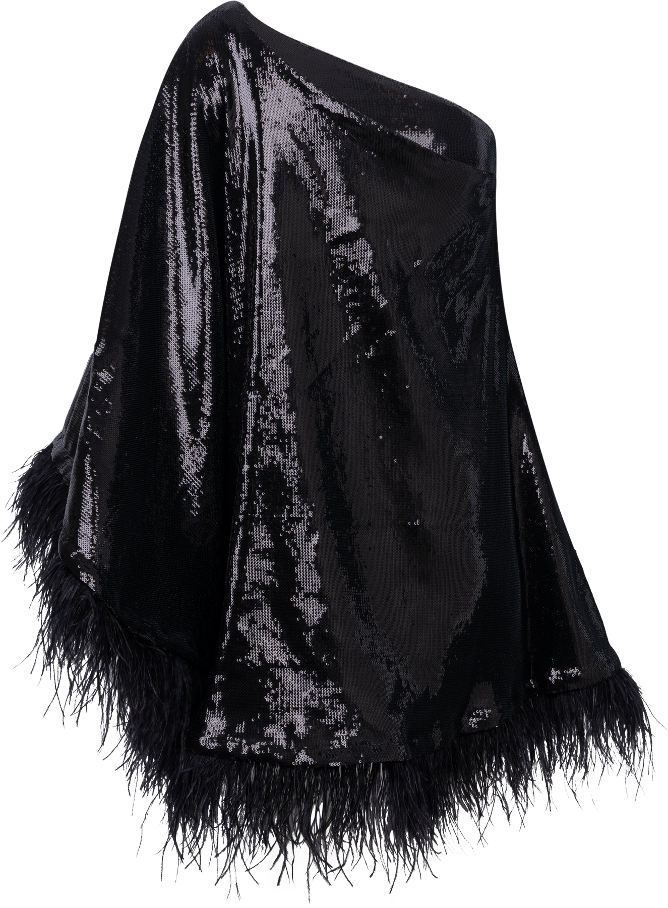 Andrea One-Shoulder Feather Sequin Mini Dress - Black