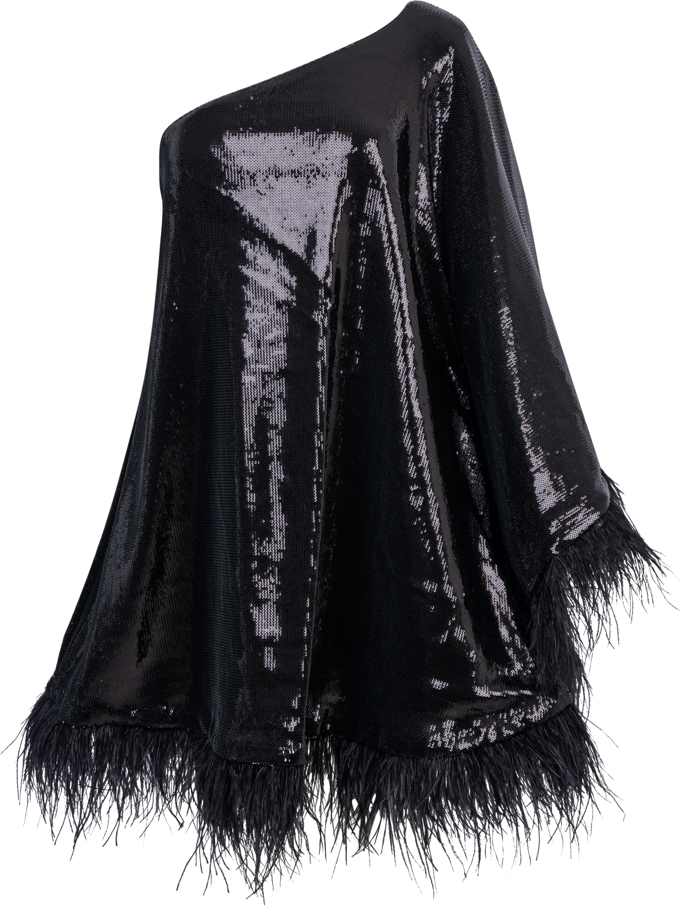 Andrea One-Shoulder Feather Sequin Mini Dress - Black