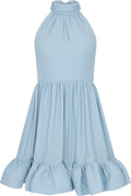 Fern Halterneck Ruffled Mini Dress - Dusty Blue