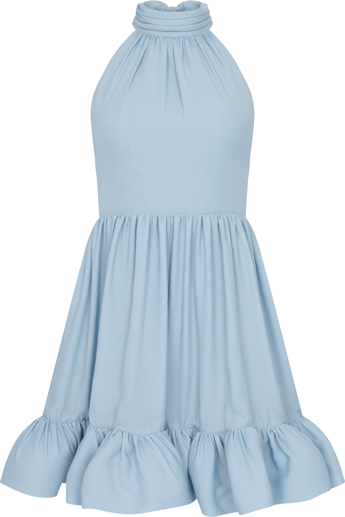 Fern Halterneck Ruffled Mini Dress - Dusty Blue