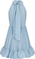 Fern Halterneck Ruffled Mini Dress - Dusty Blue