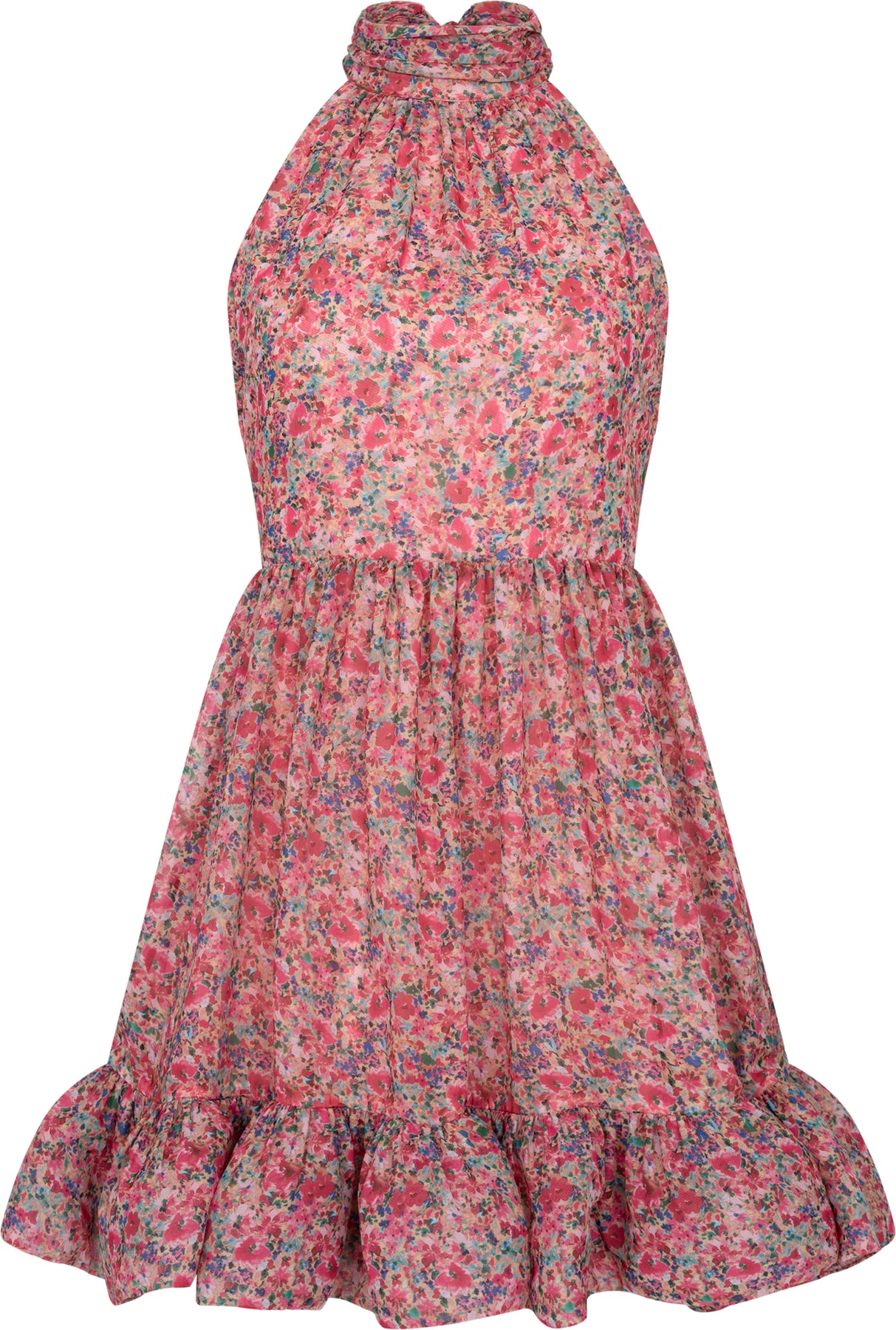 Fern Halterneck Ruffled Mini Dress - Pink Ditsy