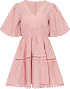 Elvira V-Neck Mini Dress - Blush