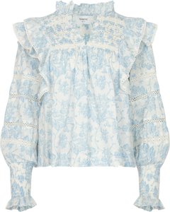 Vårun Flower Dobby Blouse - Blue Dobby Flower