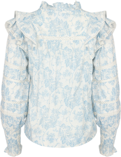 Vårun Flower Dobby Blouse - Blue Dobby Flower