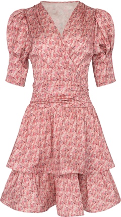 Jade Flower Satin Dress - Coral