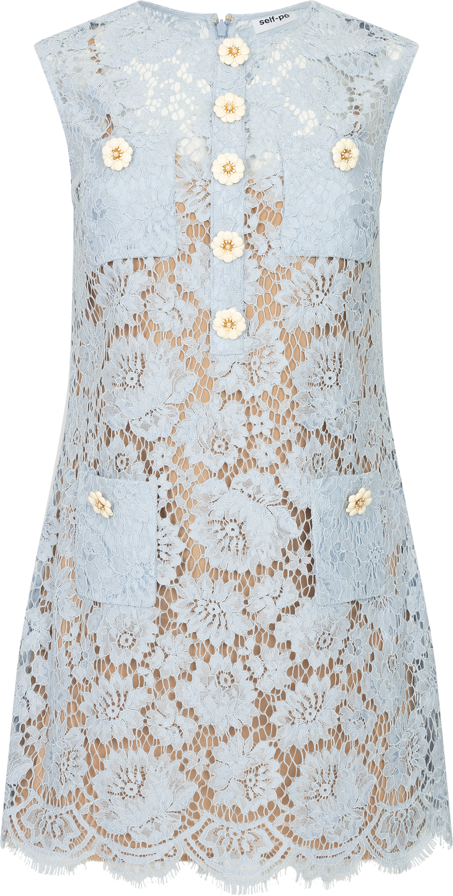 Fine Lace Mini Dress - Blå