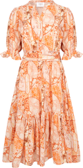 Gertrude Linne-midiklänning - Coral Flower