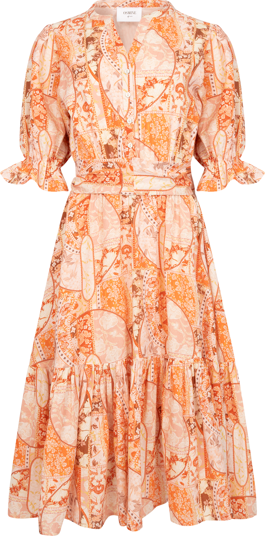 Gertrude Linne-midiklänning - Coral Flower