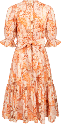 Gertrude Linen Midi Dress - Coral Flower