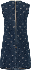 Denim Diamante Bow Mini Dress - Blå