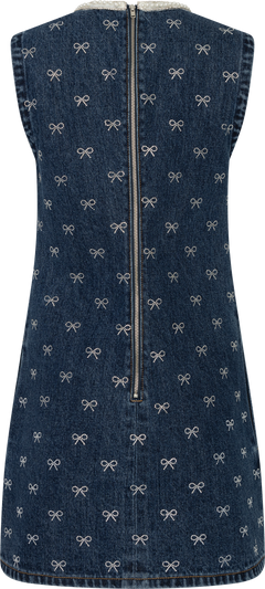 Denim Diamante Bow Mini Dress - Blue
