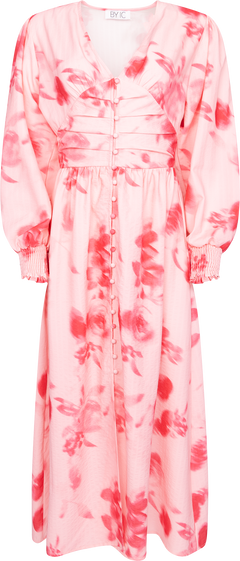 Adelic Long Dress - Abstract Pink Flower Print