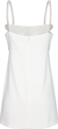 Crepe Pearl Bow Mini Dress - White