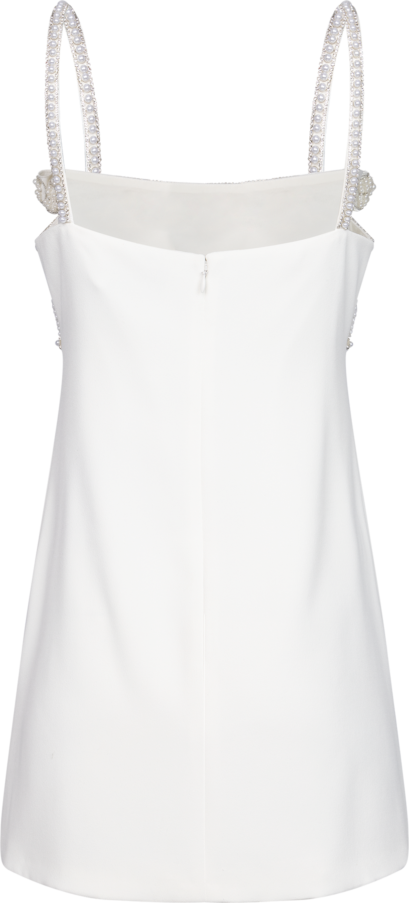 Crepe Pearl Bow Mini Dress - White