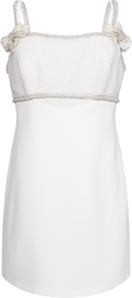 Crepe Pearl Bow Mini Dress - White