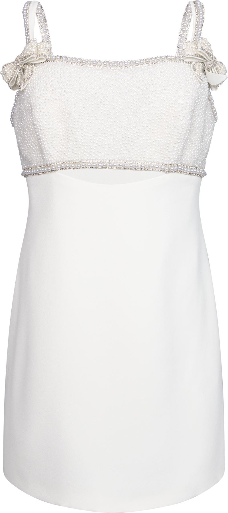 Crepe Pearl Bow Mini Dress - White