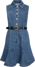 Denim Sleeveless Pearl Mini Dress - Blå