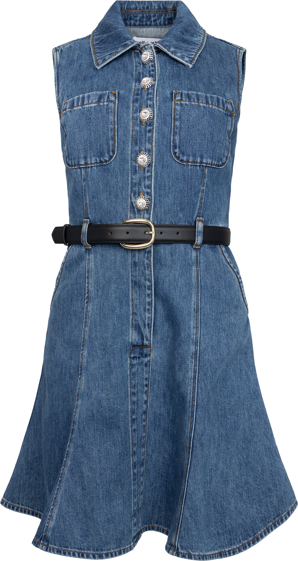 Denim Sleeveless Pearl Mini Dress - Blå
