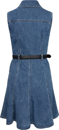 Denim Sleeveless Pearl Mini Dress - Blue