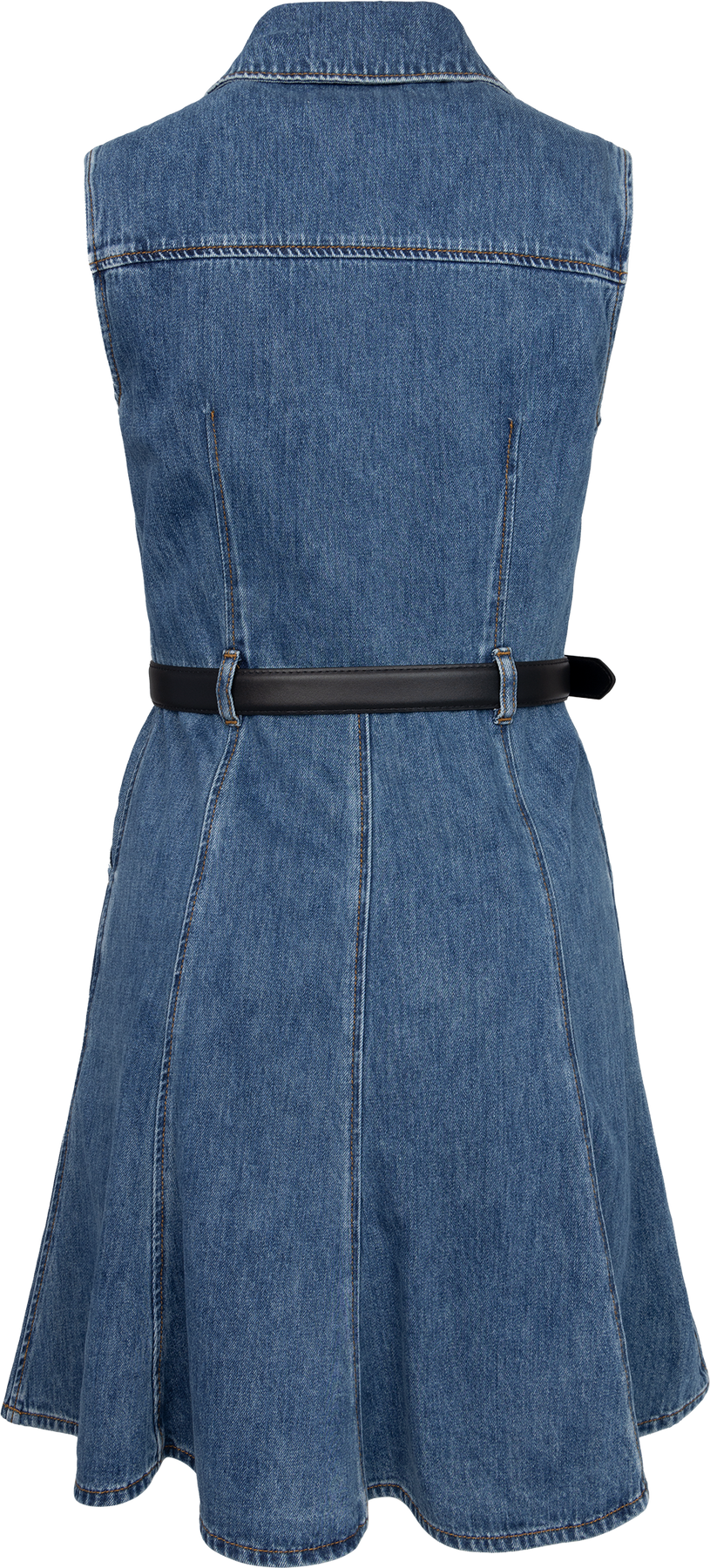 Denim Sleeveless Pearl Mini Dress - Blå