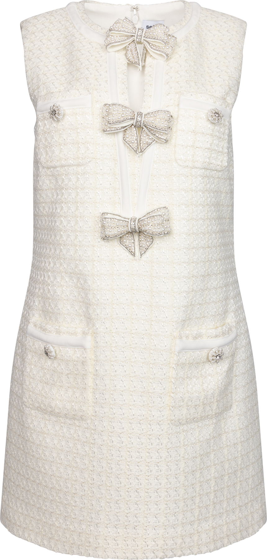 Boucle Bow Mini Dress - Gräddvit
