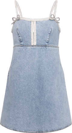 Denim Pearl Mini Dress - Light Blue