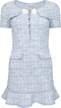 Check Knit Mini Dress - Blue