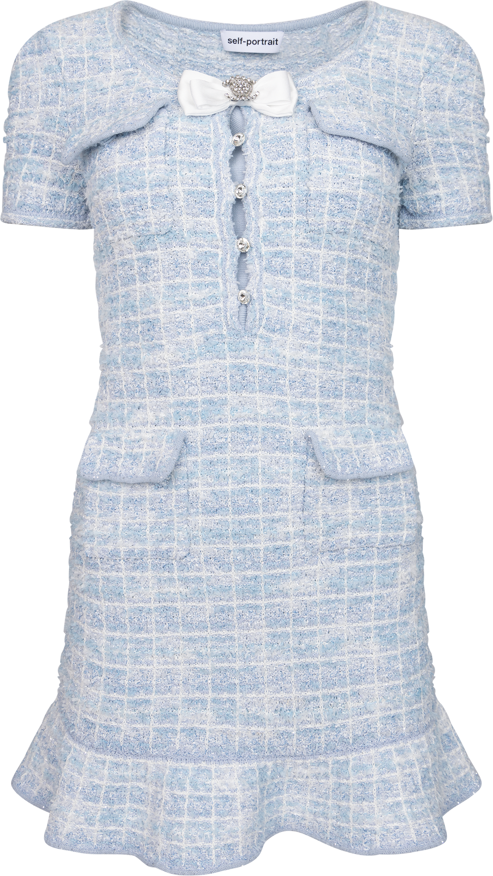 Check Knit Mini Dress - Blå