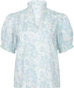 Signy Flower Dobby Blouse - Blue Dobby Flower