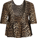 Printed Cotton Open Back Smock Blouse - Leopard