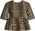 Printed Cotton Open Back Smock Blouse - Leopard