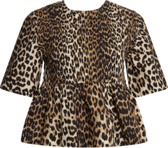 Printed Cotton Open Back Smock Blouse - Leopard