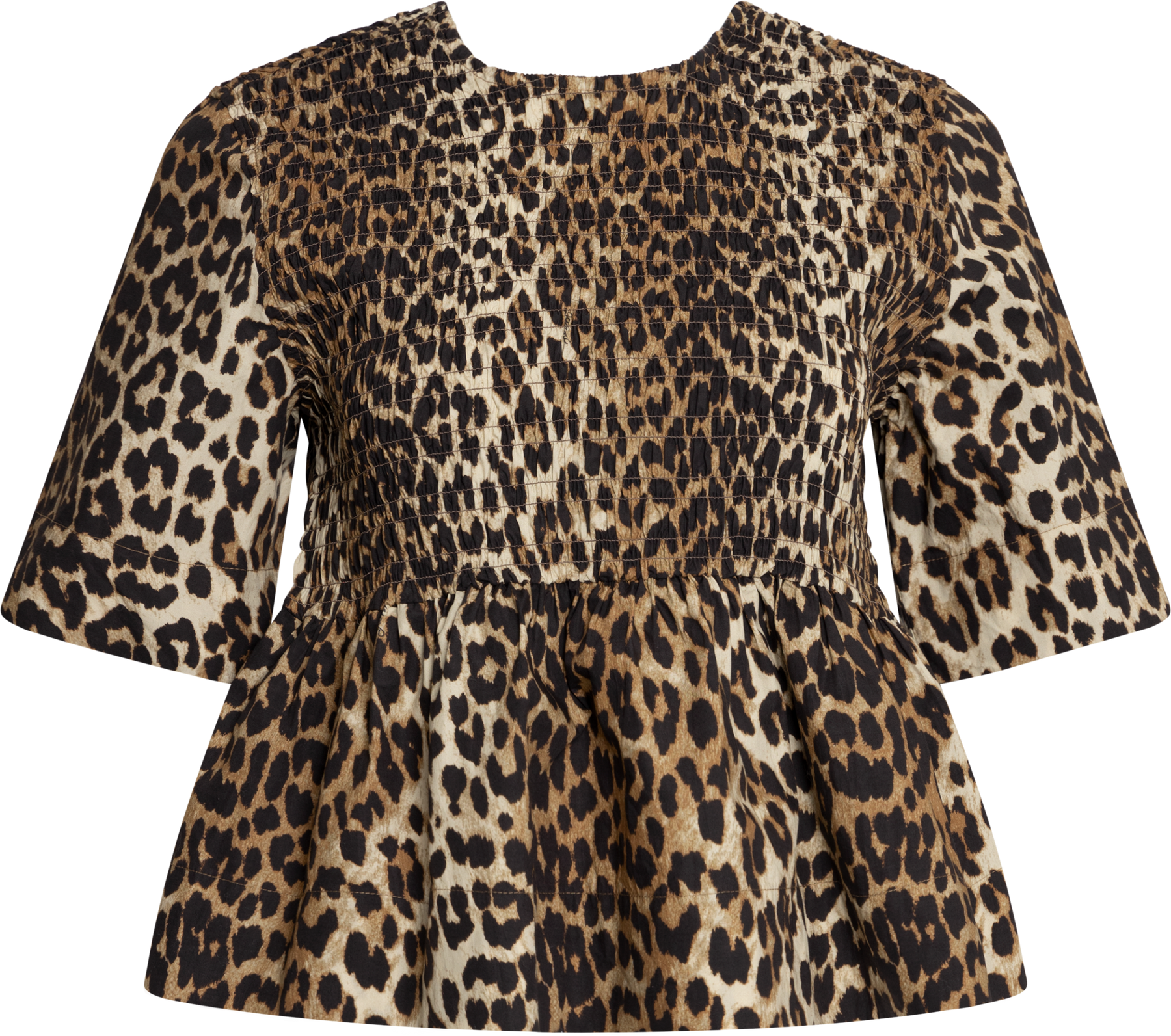 Printed Cotton Open Back Smock Blouse - Leopard
