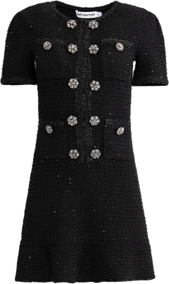 Buttoned Knit Mini Dress - Black