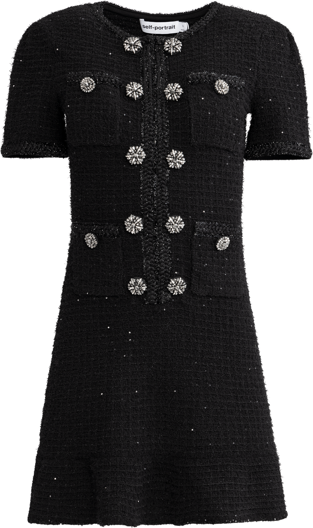 Buttoned Knit Mini Dress - Black