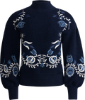 Inga Embroidery L/Slv High Neck Sweater - Navy
