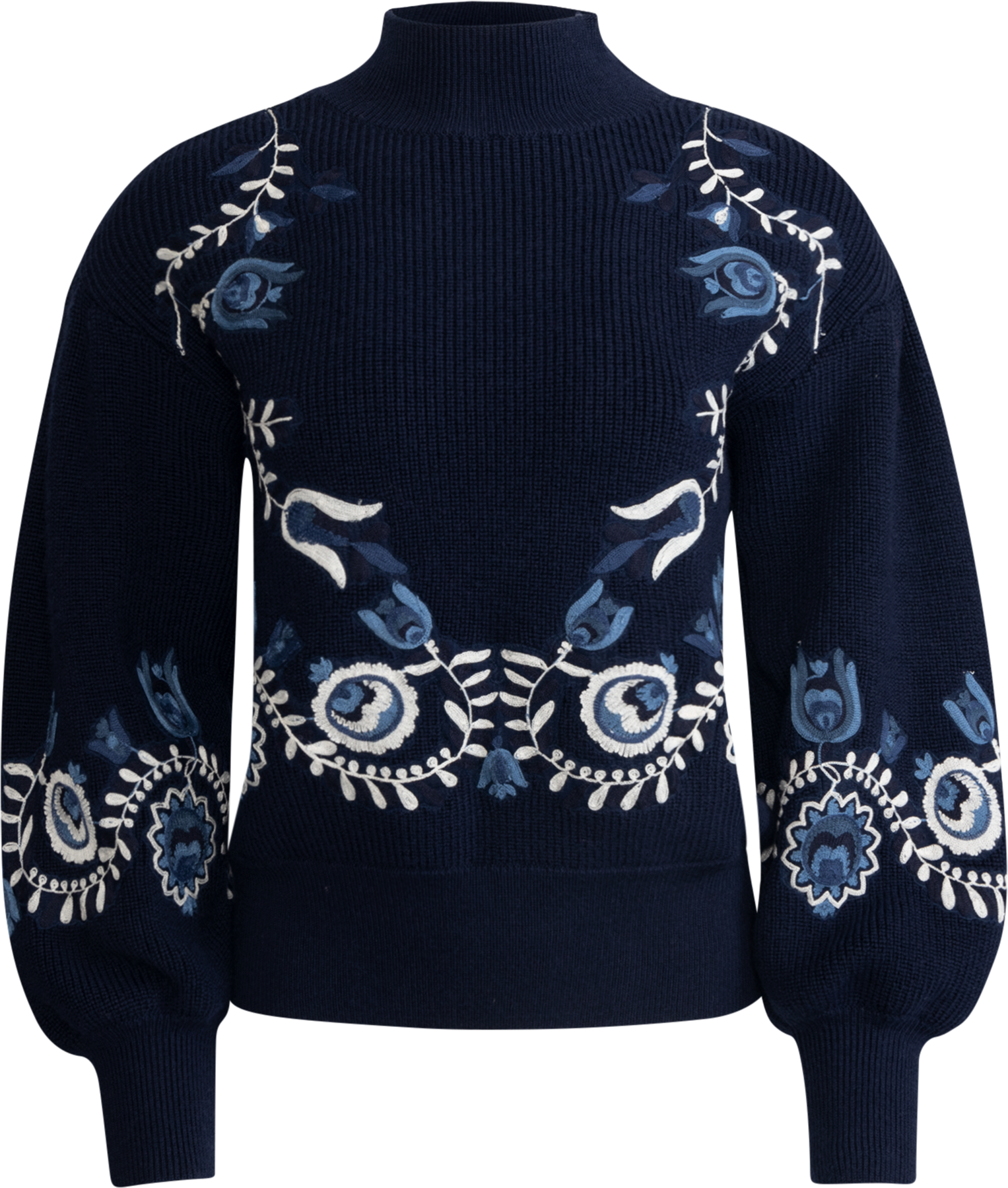 Inga Embroidery L/Slv High Neck Sweater - Navy
