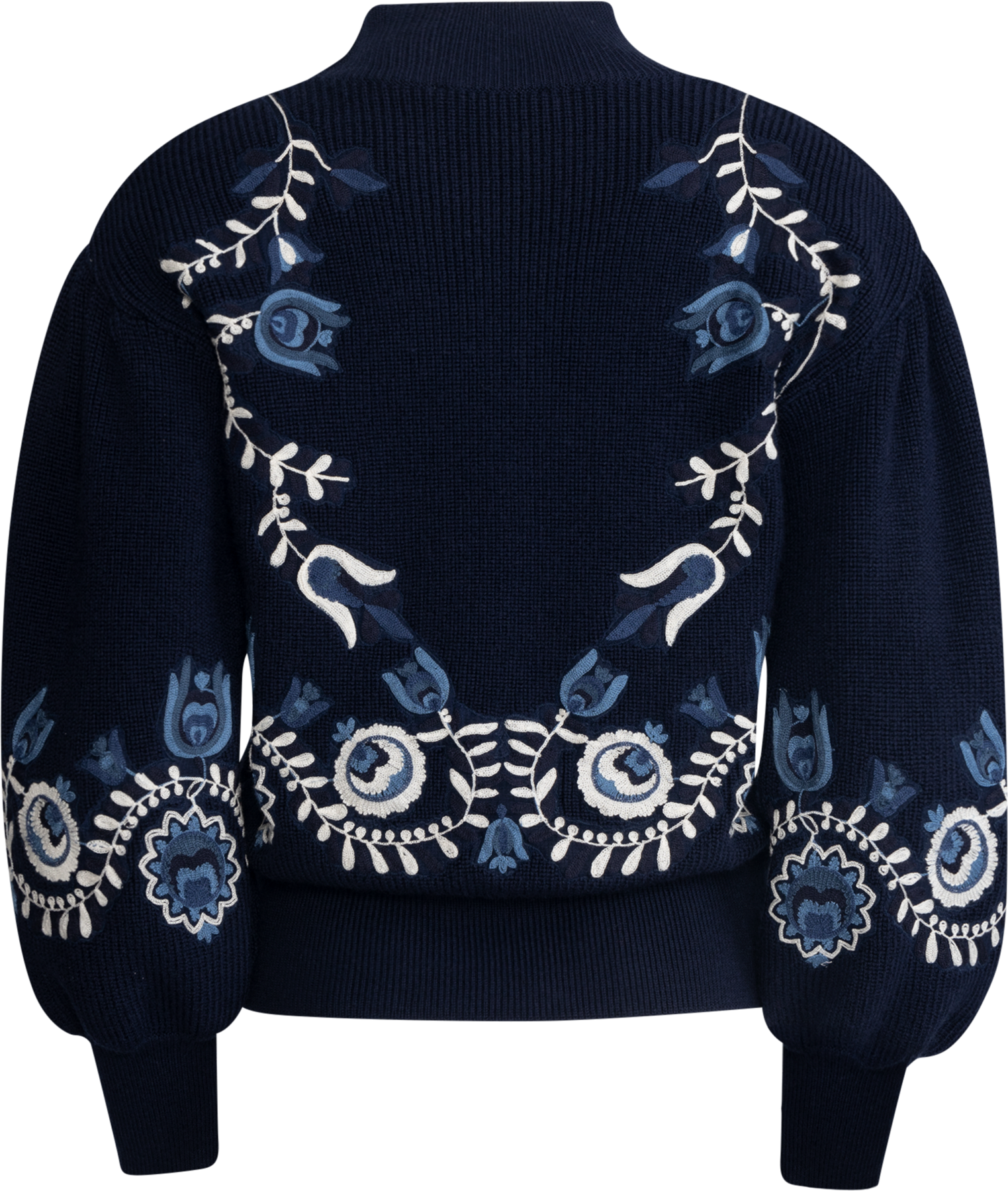 Inga Embroidery L/Slv High Neck Sweater - Navy