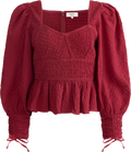 Regina Seersucker L/Slv Top - Röd