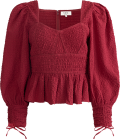 Regina Seersucker L/Slv Top - Red