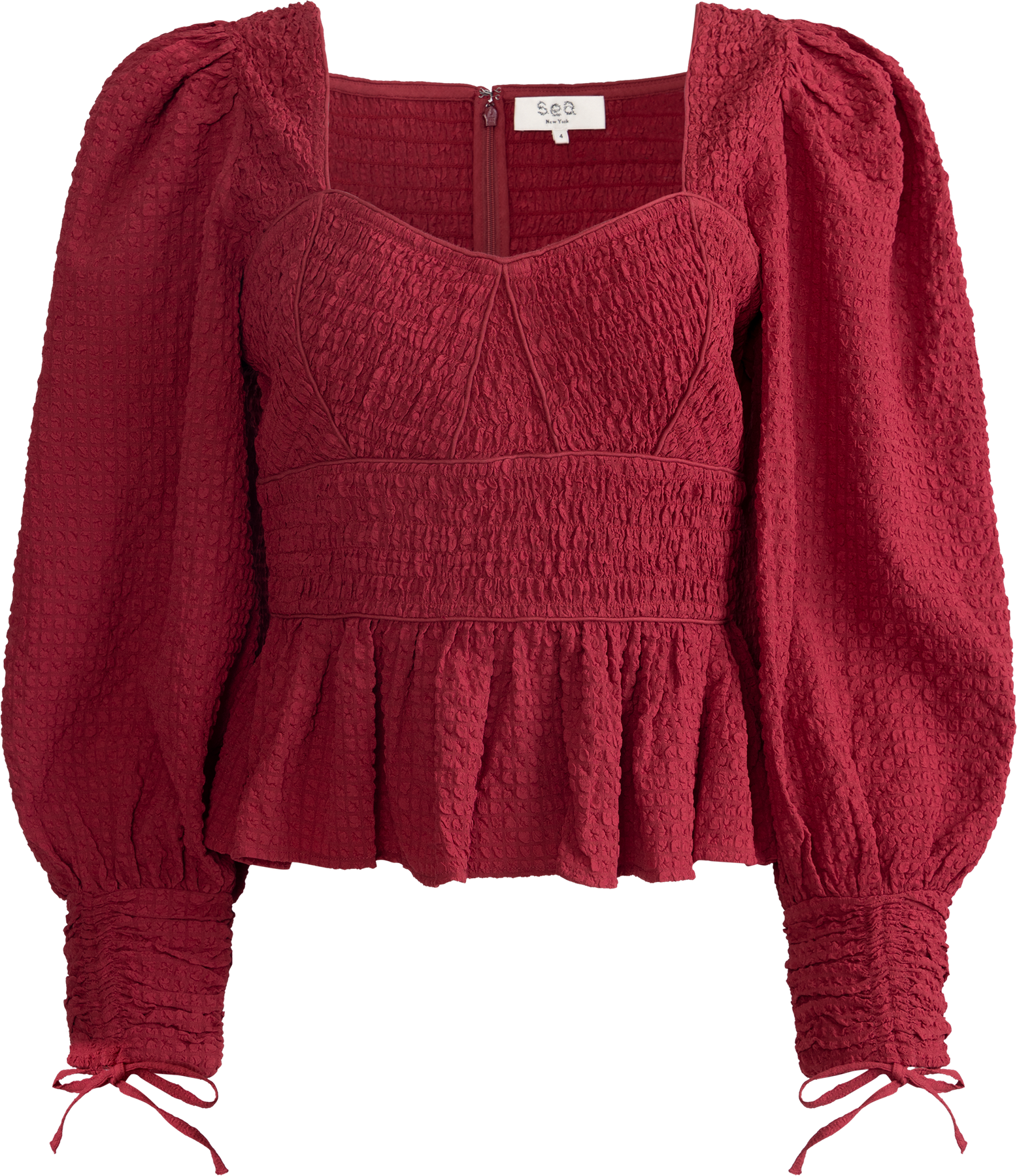 Regina Seersucker L/Slv Top - Röd