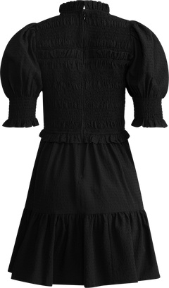 Regina Seersucker Puff Slv Smocked Dress - Black