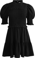 Regina Seersucker Puff Slv Smocked Dress - Svart