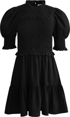 Regina Seersucker Puff Slv Smocked Dress - Black