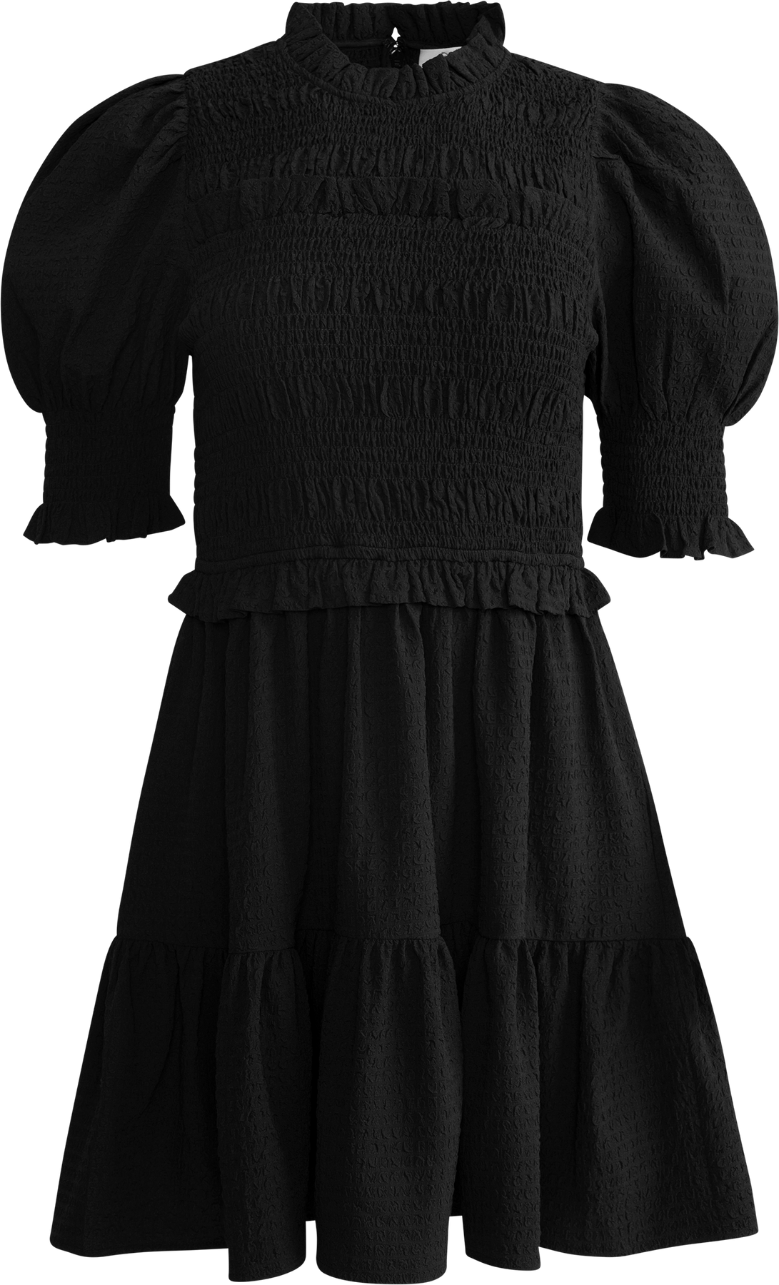 Regina Seersucker Puff Slv Smocked Dress - Svart
