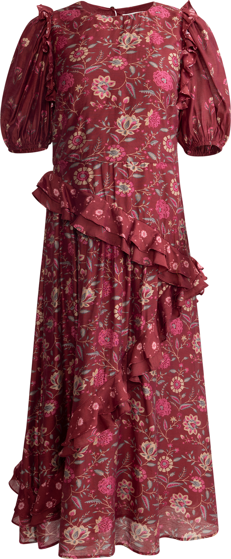 Famke Print Puff Slv Dress - Magenta