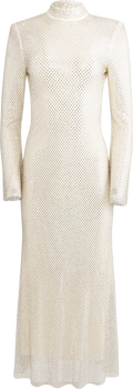 Square Rhinestone Fishnet Midi Dress - Cream