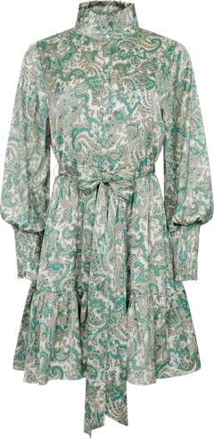 Saga Wide Small Paisley Dress - Green Small Paisley